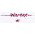 A Pets World Ribbon Dog Collar  Leash SetPink Gingham Petal Flower Rosette with Pearls 1400012216